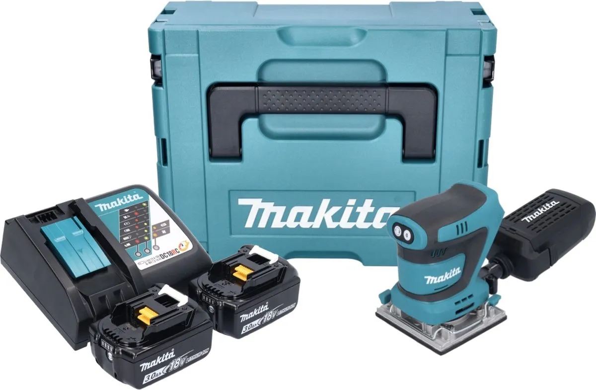 Makita DBO 484 RFJ Excentrische Schuurmachine 18V - 2x Accu 3,0Ah + Oplader