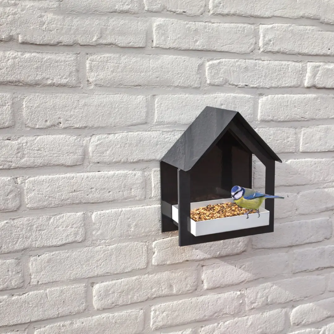 Esschert Design Vogelvoederhuisje Muur - Zwart - 19x12x23cm