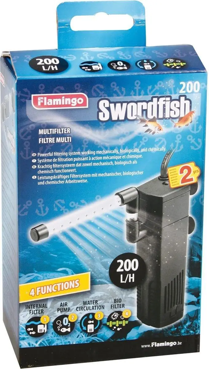 Flamingo Aquarium Binnenfilter Swordfish - 200 l/h - Zwart