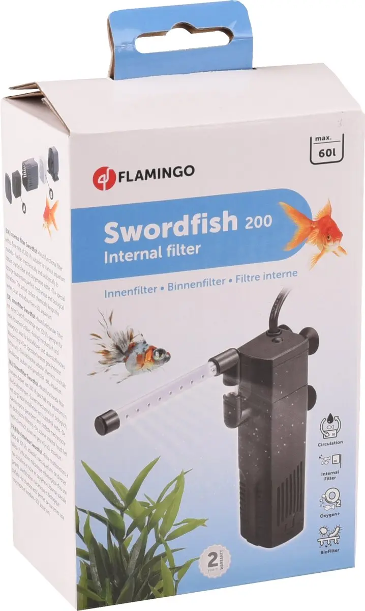Flamingo Aquarium Binnenfilter Swordfish - 200 l/h - Zwart