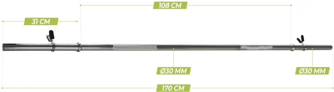 Virtufit Halterstang 170cm 30mm - Veerclipsluiting