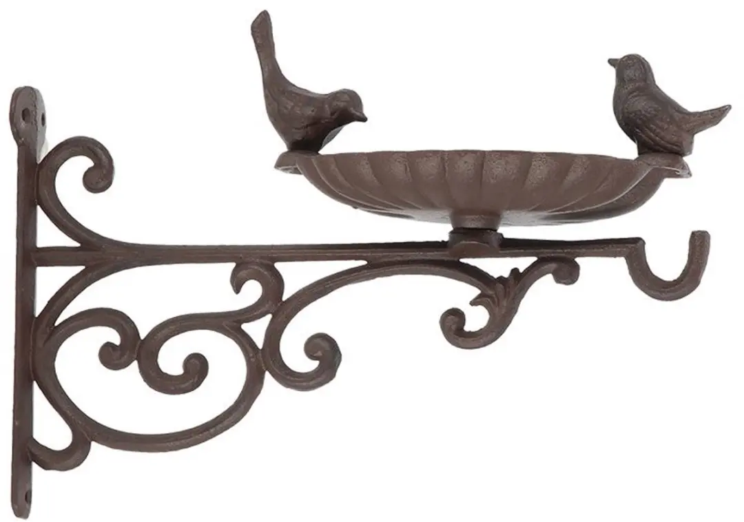 Esschert Design Wandvoederschaal met haak L - Bruin