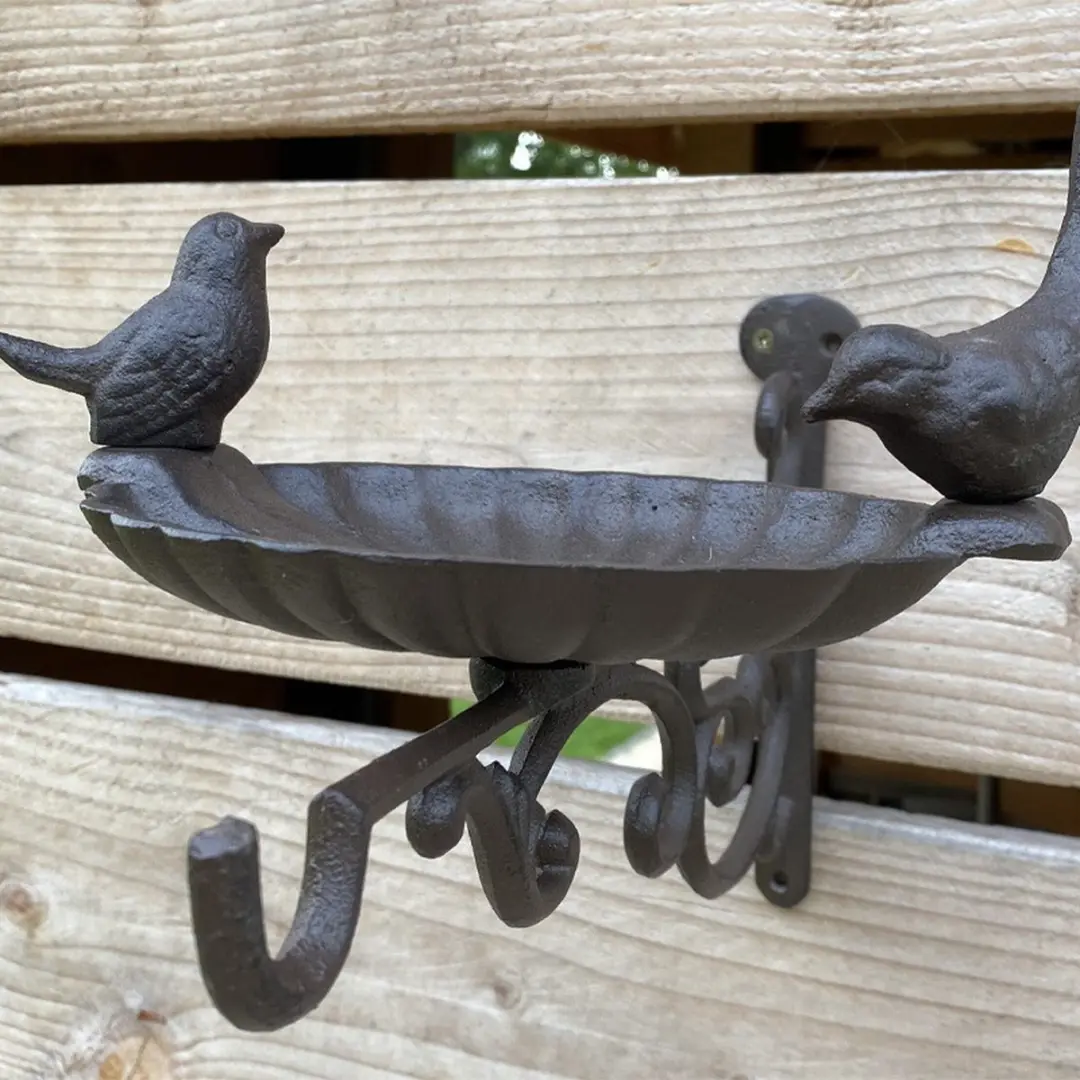 Esschert Design Wandvoederschaal met haak L - Bruin