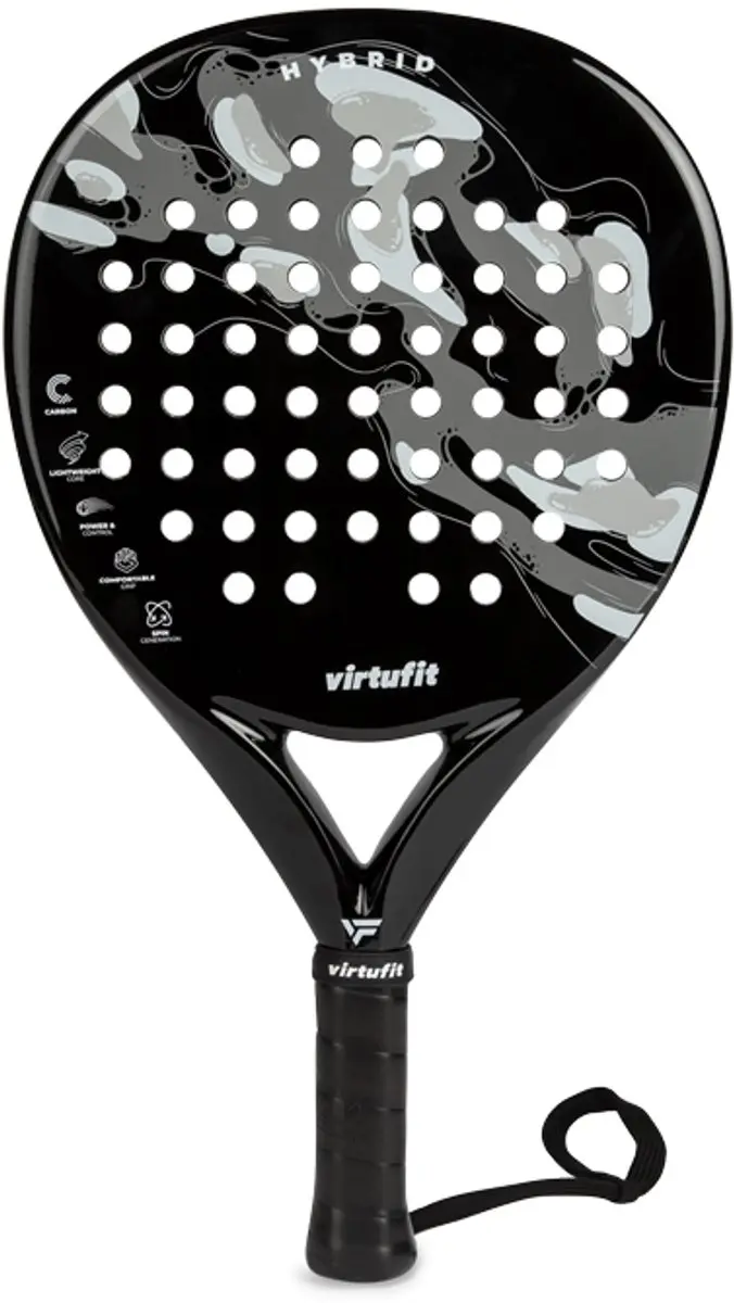 Virtufit Hybrid Padelracket - Zwart/Grijs - 365g - Carbon/EVA - Met polskoord