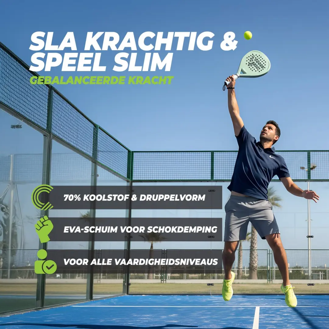 Virtufit Hybrid Padelracket - Zwart/Grijs - 365g - Carbon/EVA - Met polskoord