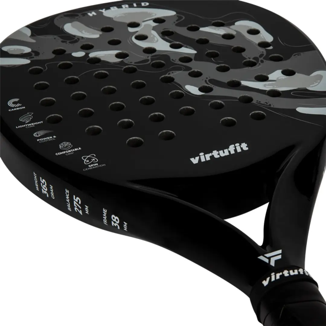 Virtufit Hybrid Padelracket - Zwart/Grijs - 365g - Carbon/EVA - Met polskoord - afbeelding 6 van 6