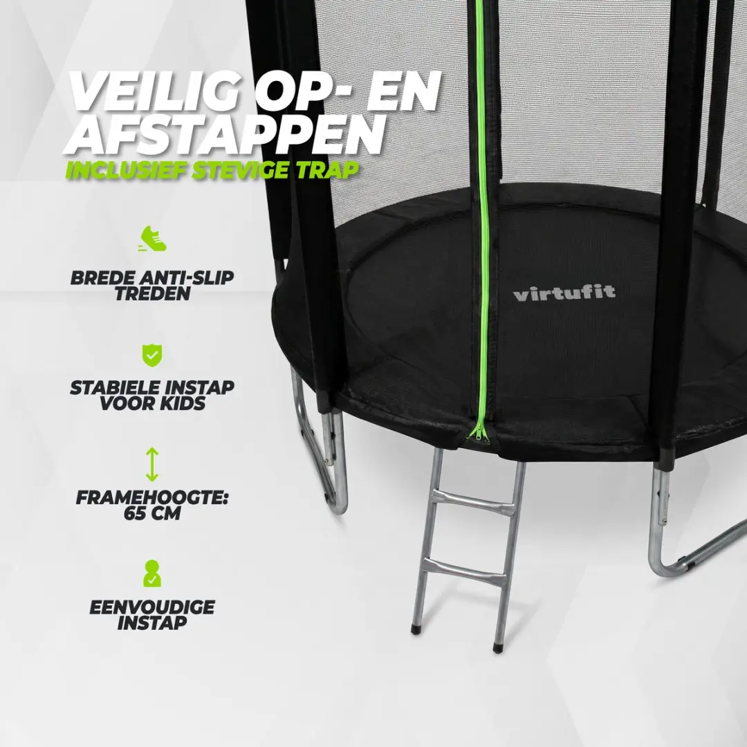 Virtufit Trampoline 305cm - Zwart - Incl. trap
