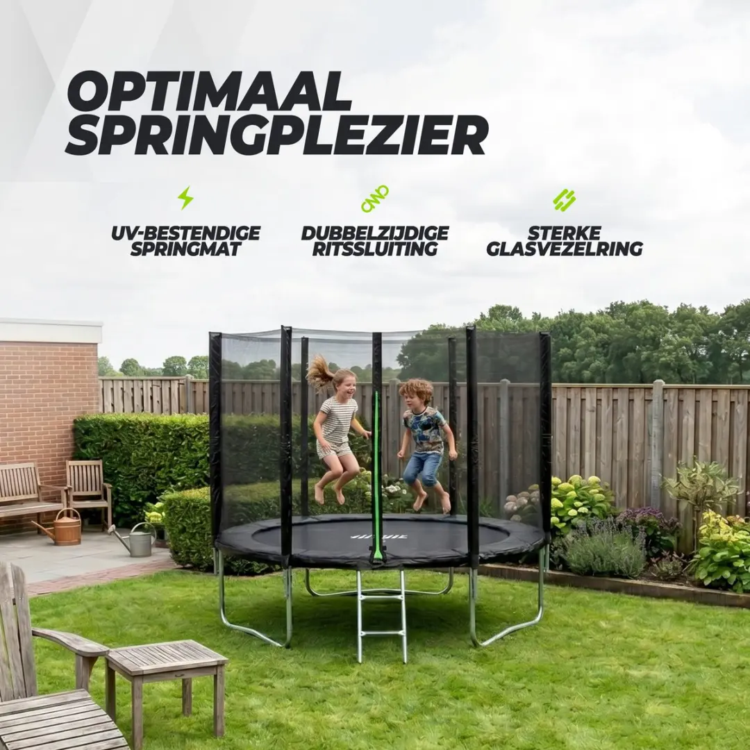 Virtufit Trampoline 305cm - Zwart - Incl. trap
