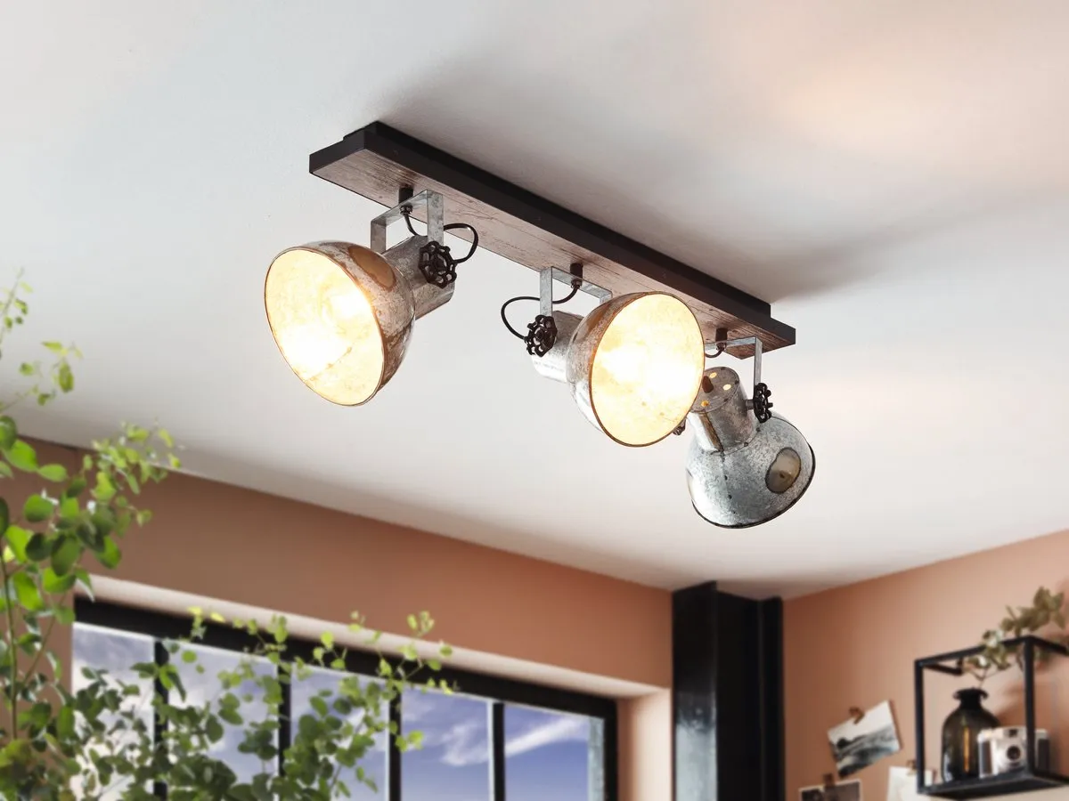 Eglo Barnstaple Wandlamp 3x E27 - Bruin/Zwart/Oud Zink