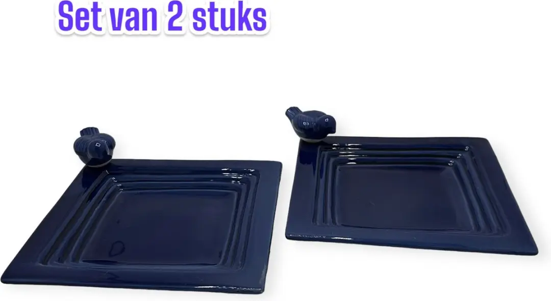 Esschert Design Vogelbad Set - 2 Stuks Keramiek Blauw