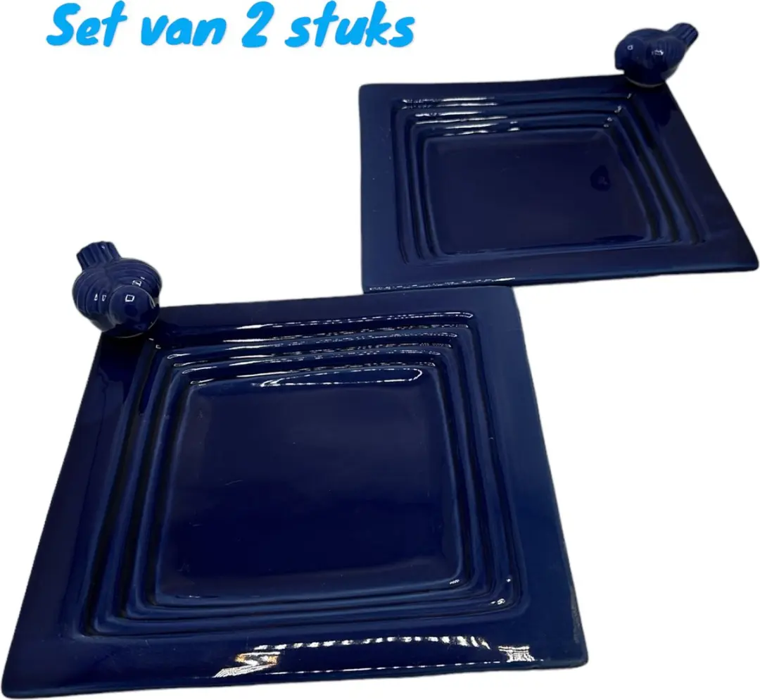 Esschert Design Vogelbad Set - 2 Stuks Keramiek Blauw