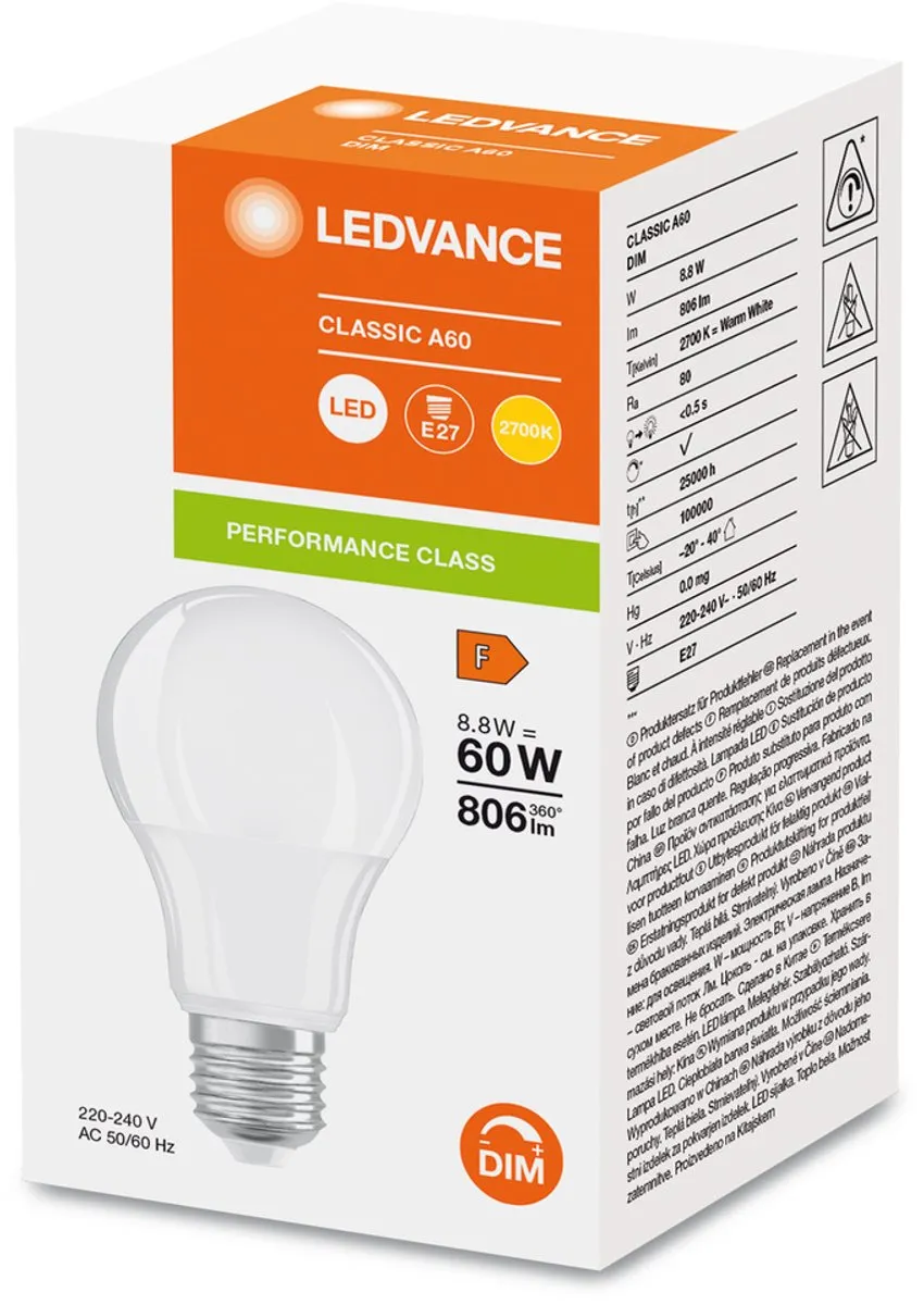 LEDVANCE Classic E27 Peer Mat 8.8W 806lm - 6 Stuks - Zeer Warm Wit 4000K