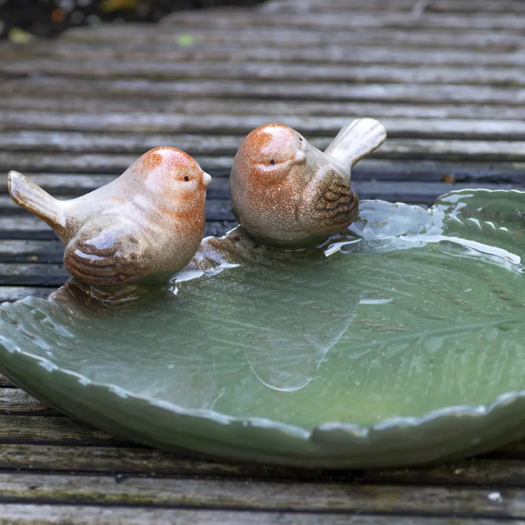 Esschert Design Vogelbad Keramiek Groen - Staand