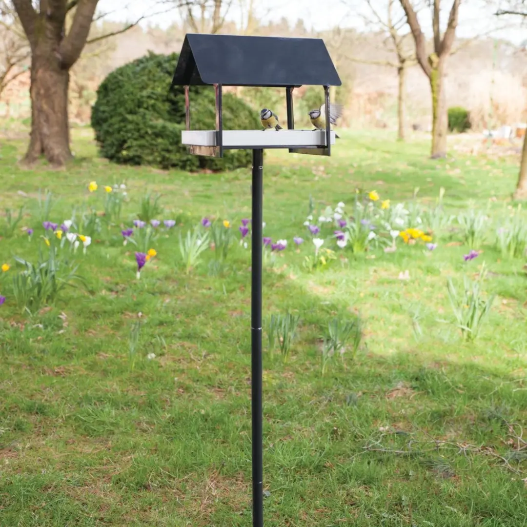 Esschert Design Vogelvoederhuisje Op Paal 126cm - Antraciet/Wit