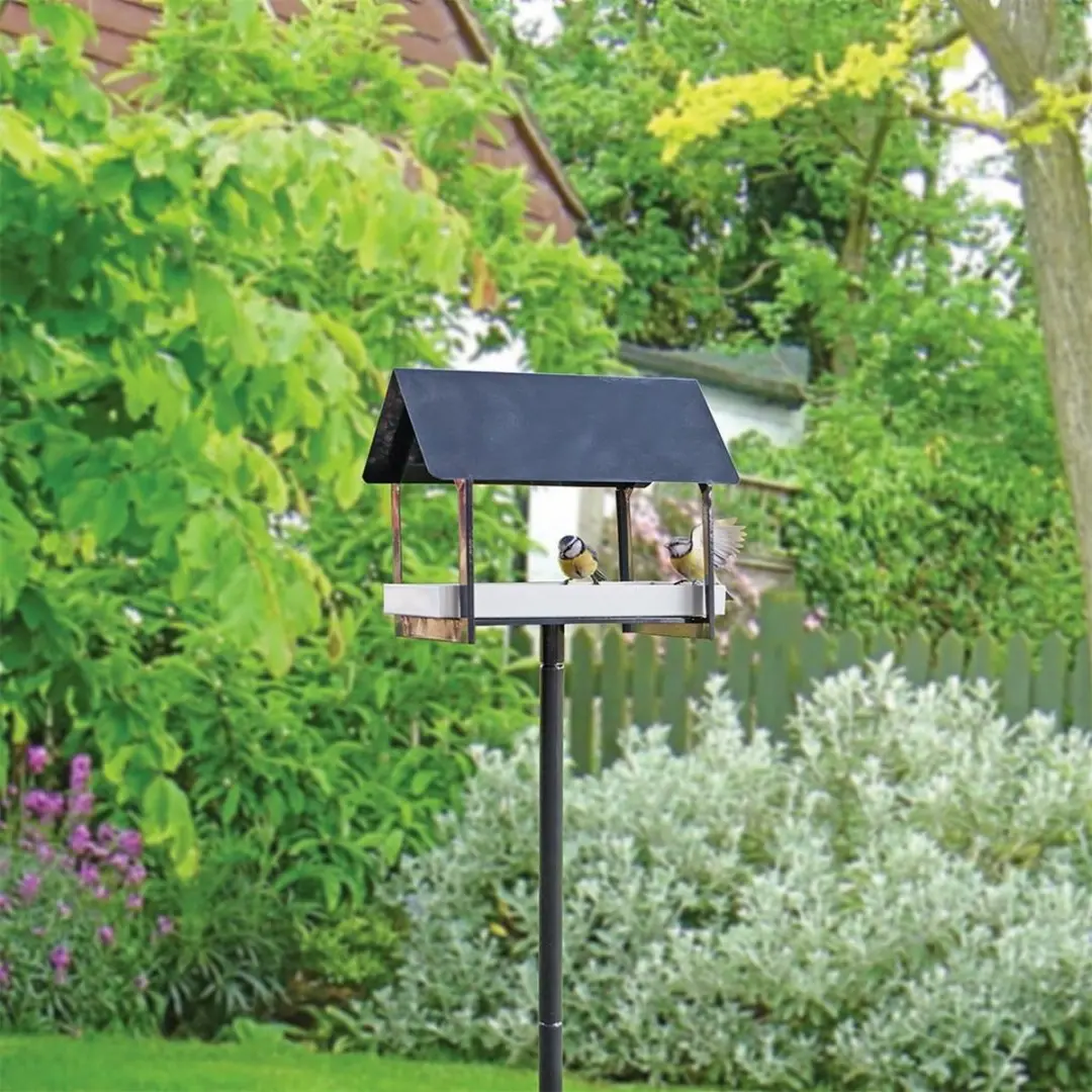Esschert Design Vogelvoederhuisje Op Paal 126cm - Antraciet/Wit - afbeelding 6 van 6