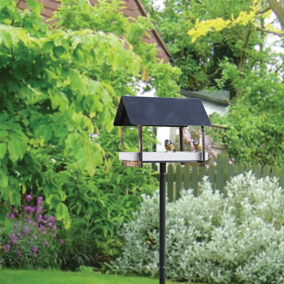 Esschert Design Vogelvoederhuisje Op Paal 126cm - Antraciet/Wit
