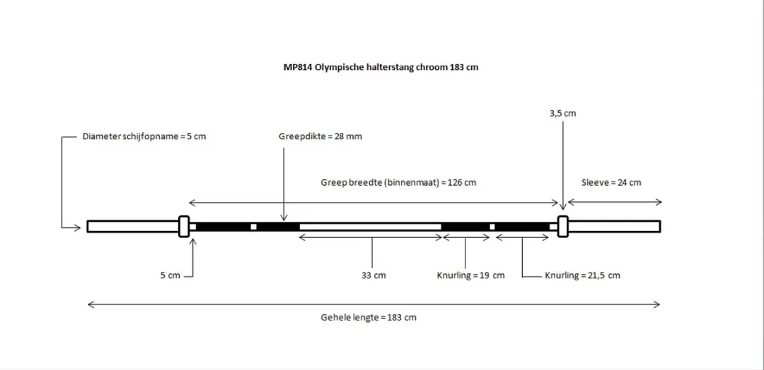 Muscle Power Olympische Halterstang 183cm - 14,5kg - Chroom
