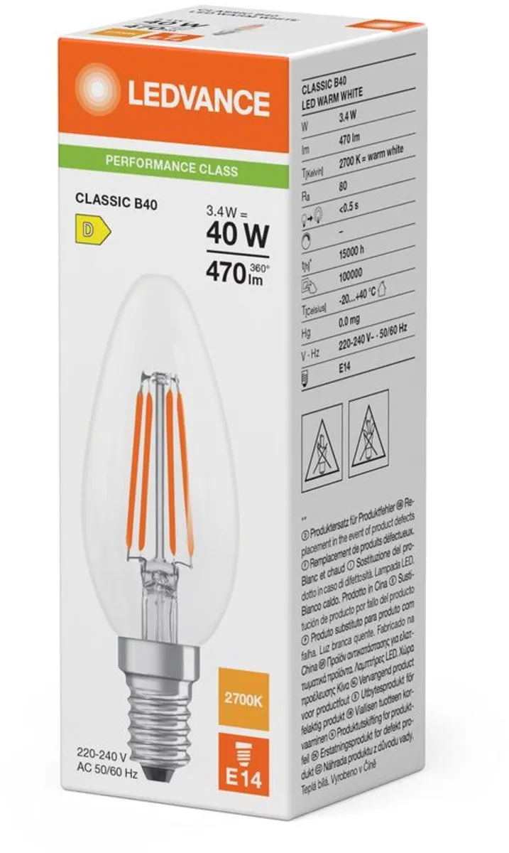 LEDVANCE LED Classic B35 E14 - 3.4W 470lm Warm Wit - Ø35mm - afbeelding 6 van 6