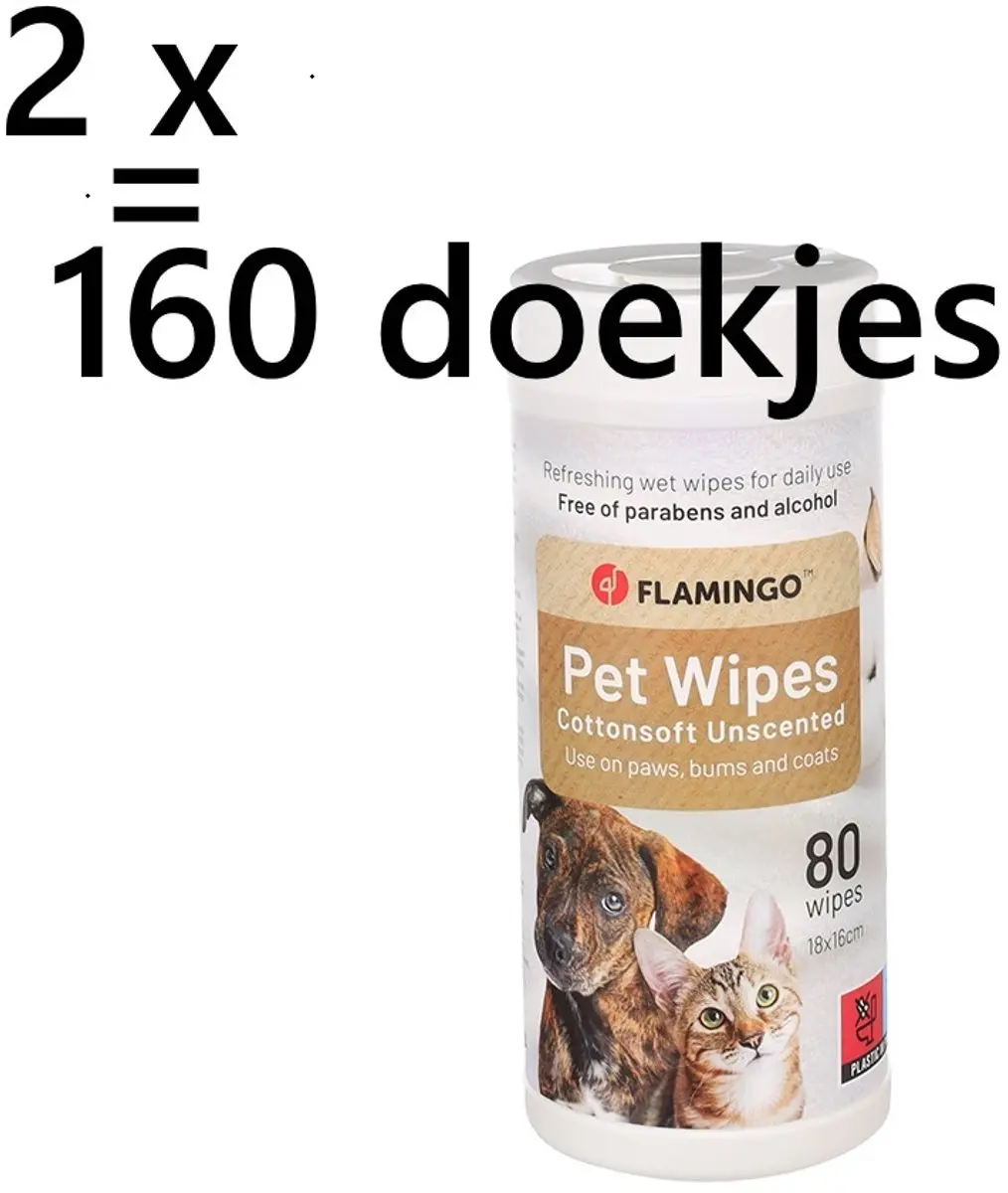 Flamingo Vochtige Verzorgingsdoekjes Honden Katten 160 Stuks