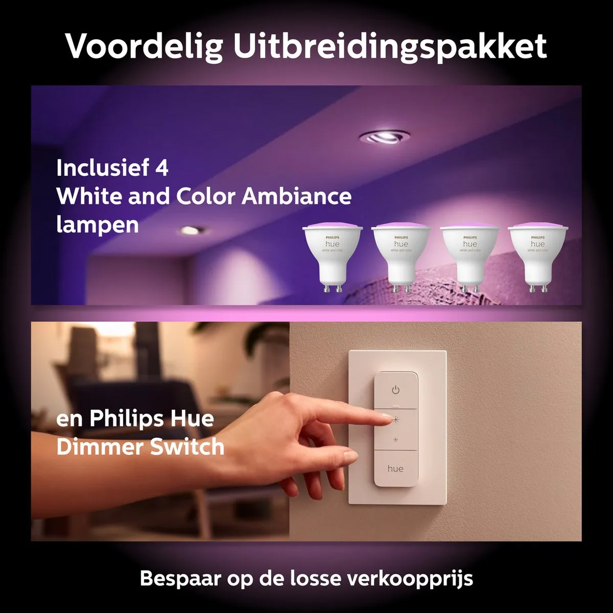 Philips Hue GU10 Spot 4 Stuks - 350 Lumen - RGBW - Mat Glas
