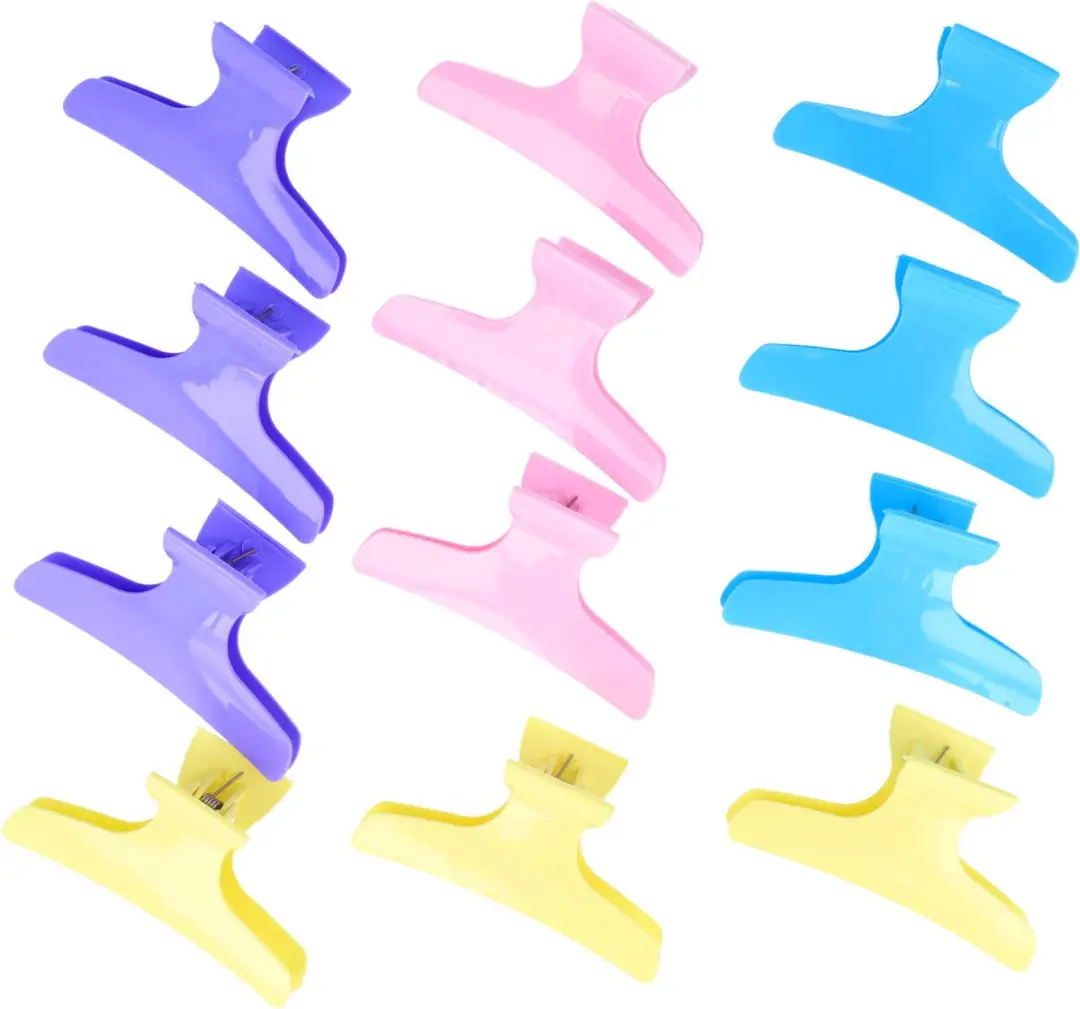 Haarsoires Afdeelklemmen 9,5cm - Set van 12 - Blauw/Paars/Geel