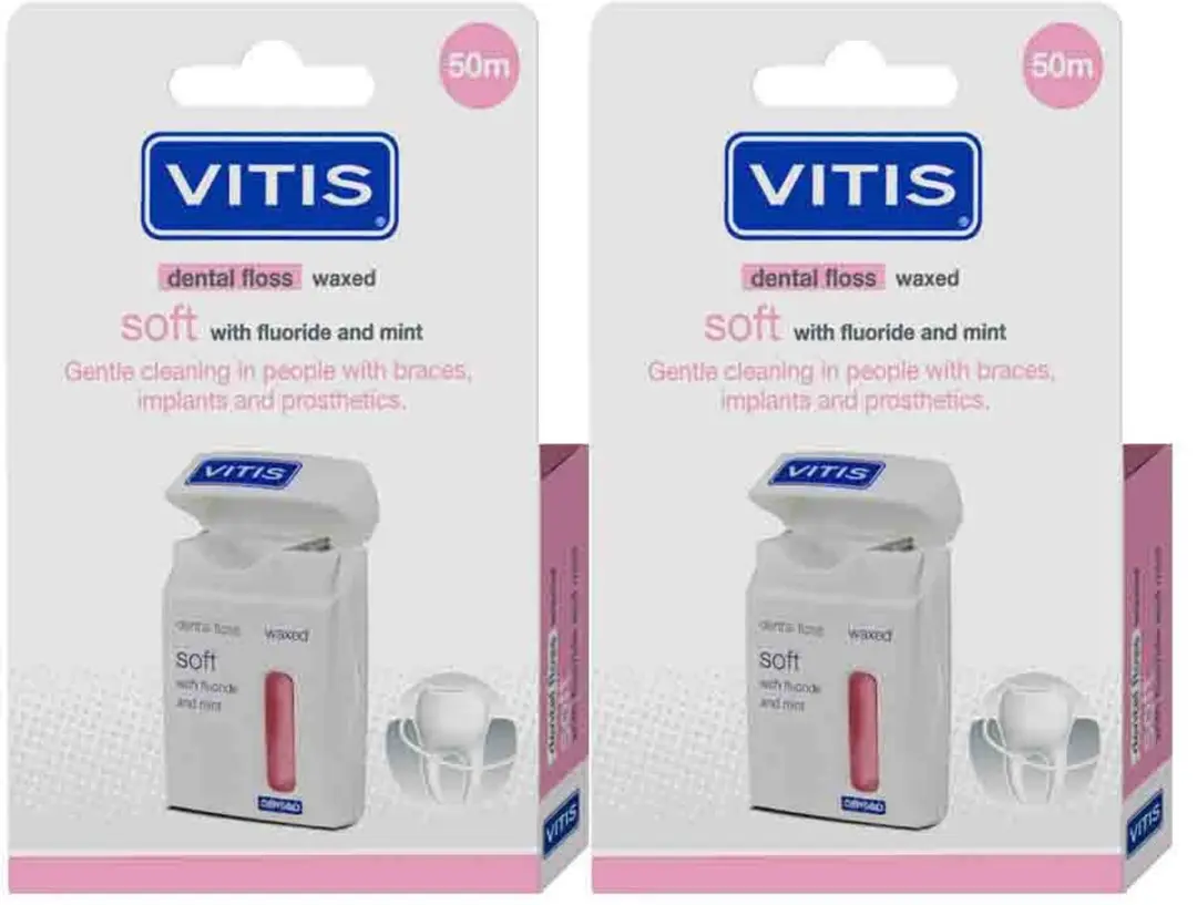 Vitis Soft Waxed Dental Floss Fluoride & Mint - 2x50m Roze