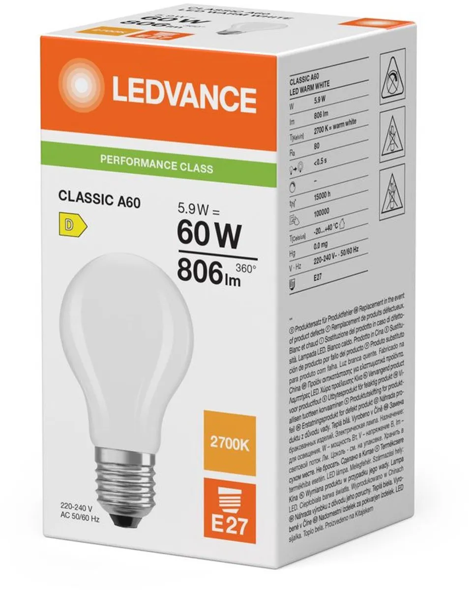 LEDVANCE LED Classic A60 E27 5.9W 806lm - Mat Glas - afbeelding 6 van 6