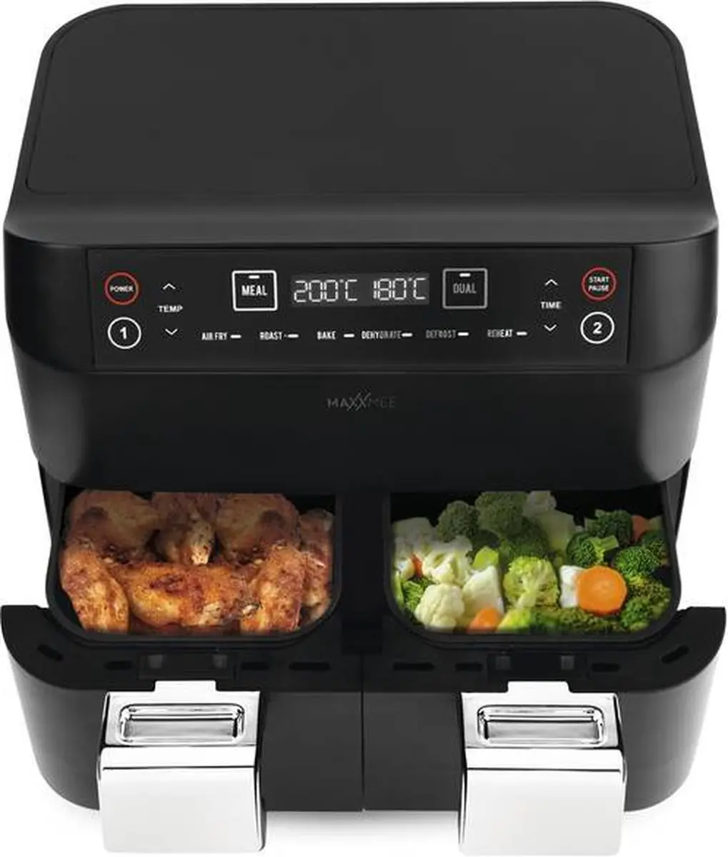 Maxxmee Airfryer 2400W - 2x 3,8L - 6 Programma's - Zwart