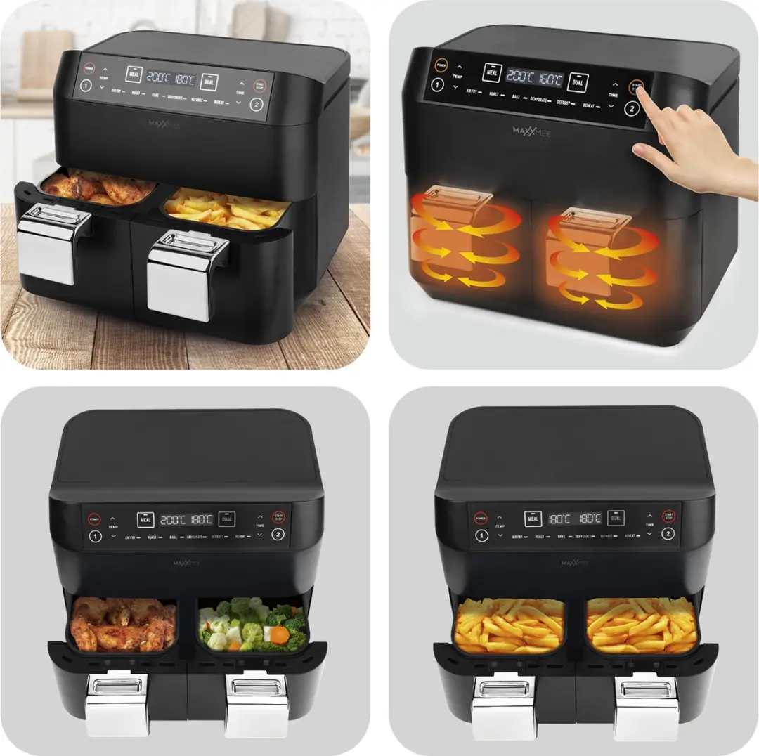 Maxxmee Airfryer 2400W - 2x 3,8L - 6 Programma's - Zwart