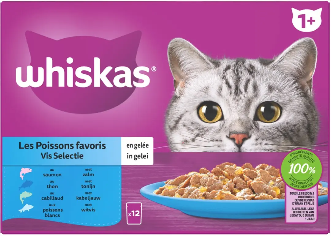 Whiskas 1+ Vis Selectie in Gelei Maaltijdzakjes - 12x85g