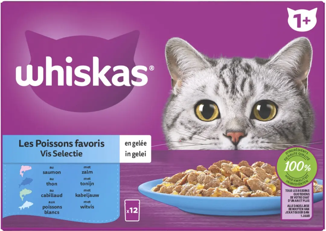 Whiskas 1+ Vis Selectie in Gelei Maaltijdzakjes - 12x85g