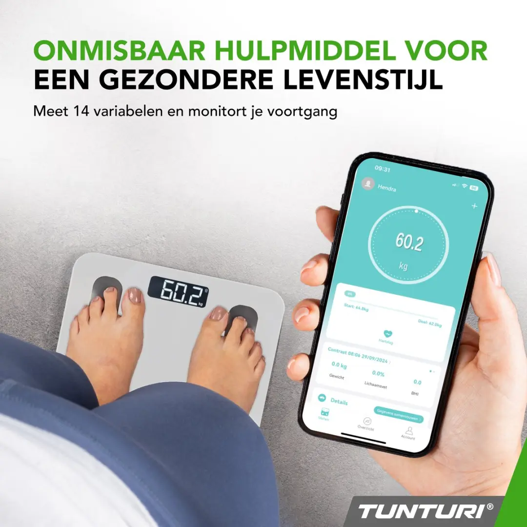 Tunturi Personenweegschaal 180kg - Bluetooth - Wit