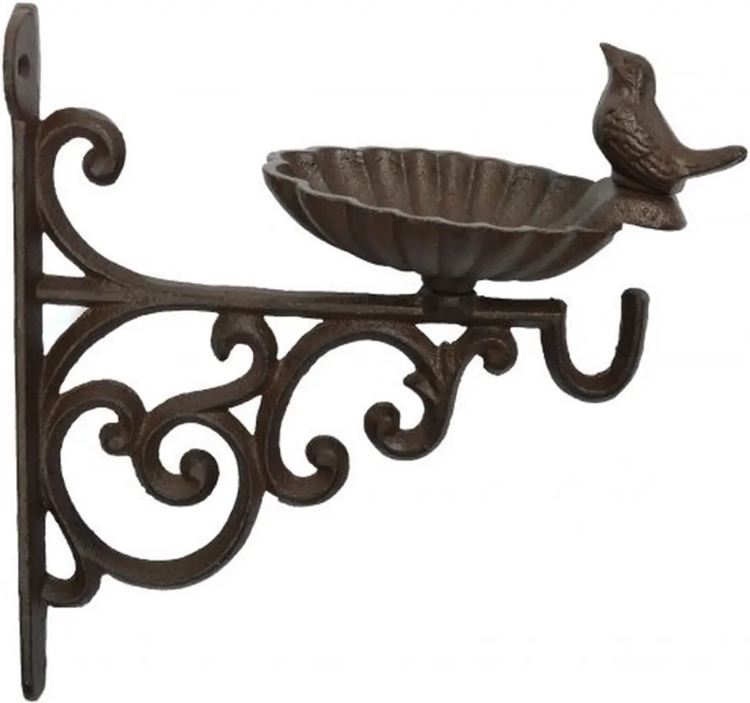 Esschert Design Wandvoederschaal met haak S - Bruin