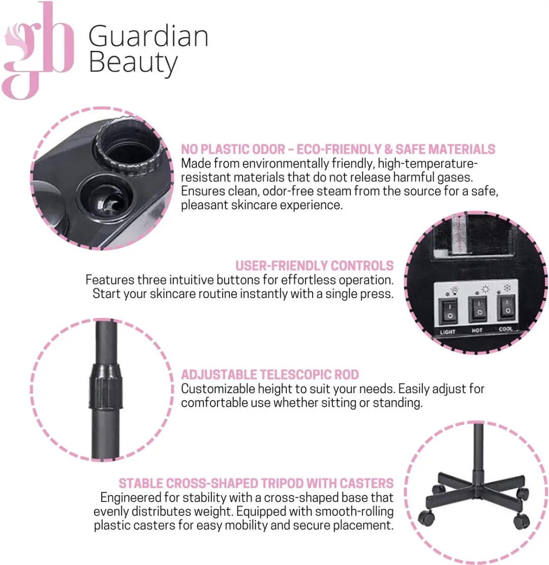 Guardian Beauty Gezichtsstomer 2-in-1 Hete & Koude Ozon Stoom - Zwart