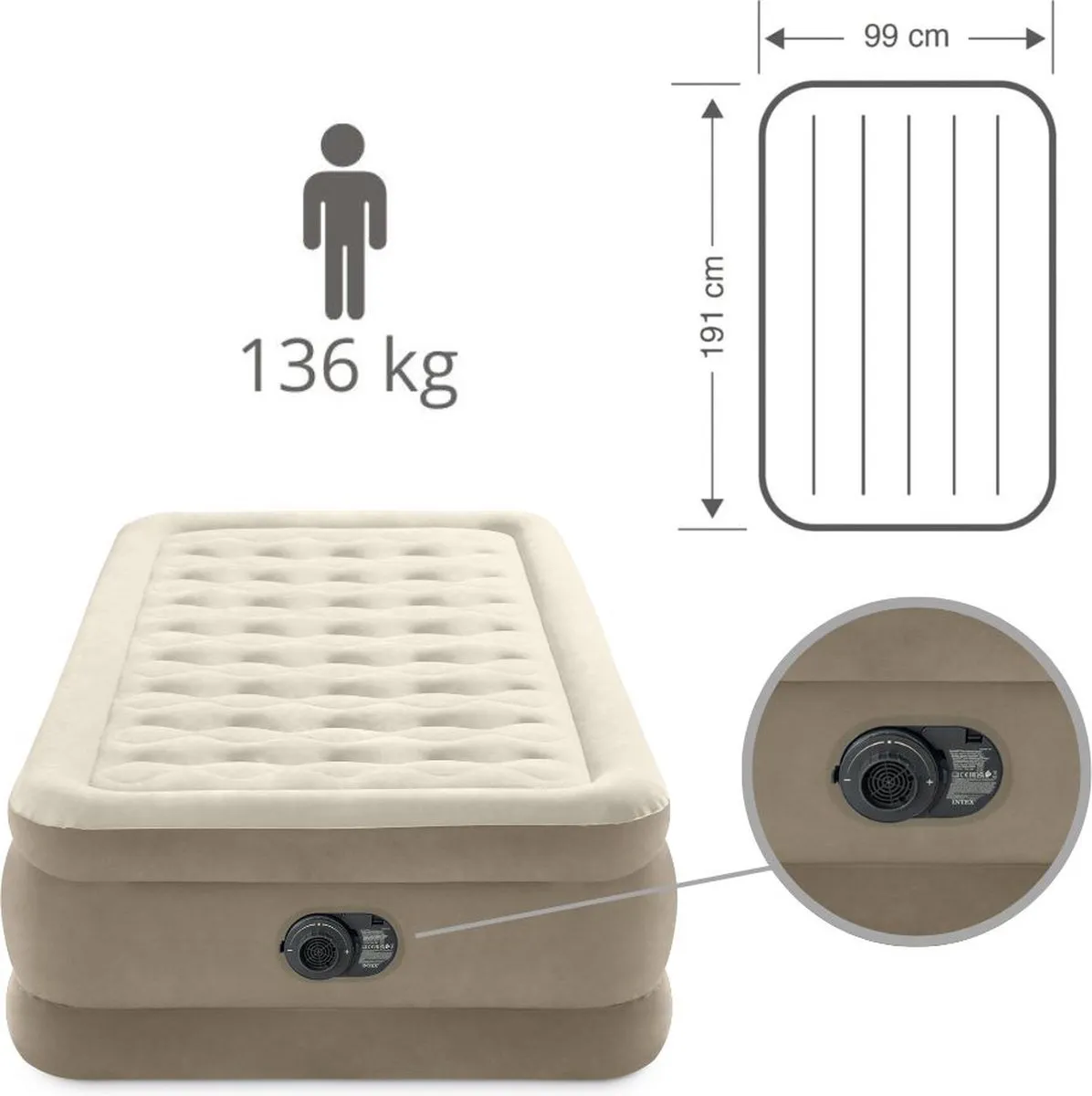 Intex Ultra Plush Luchtbed 191x99x46cm - Beige