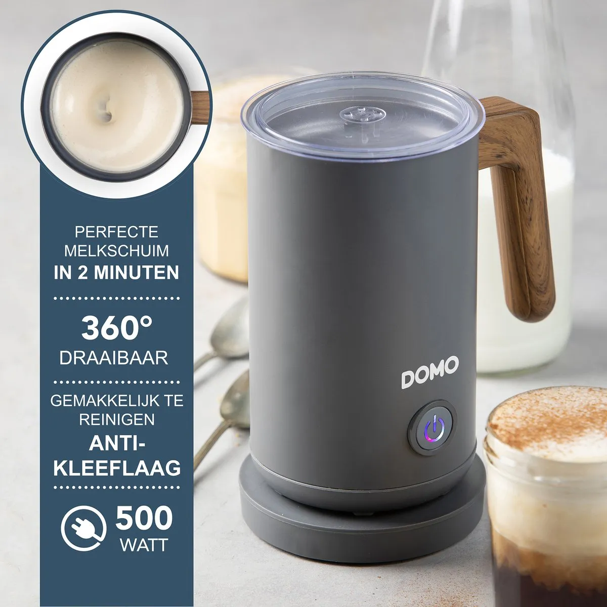 Domo DO745MF Elektrische Melkopschuimer 500W - Grijs