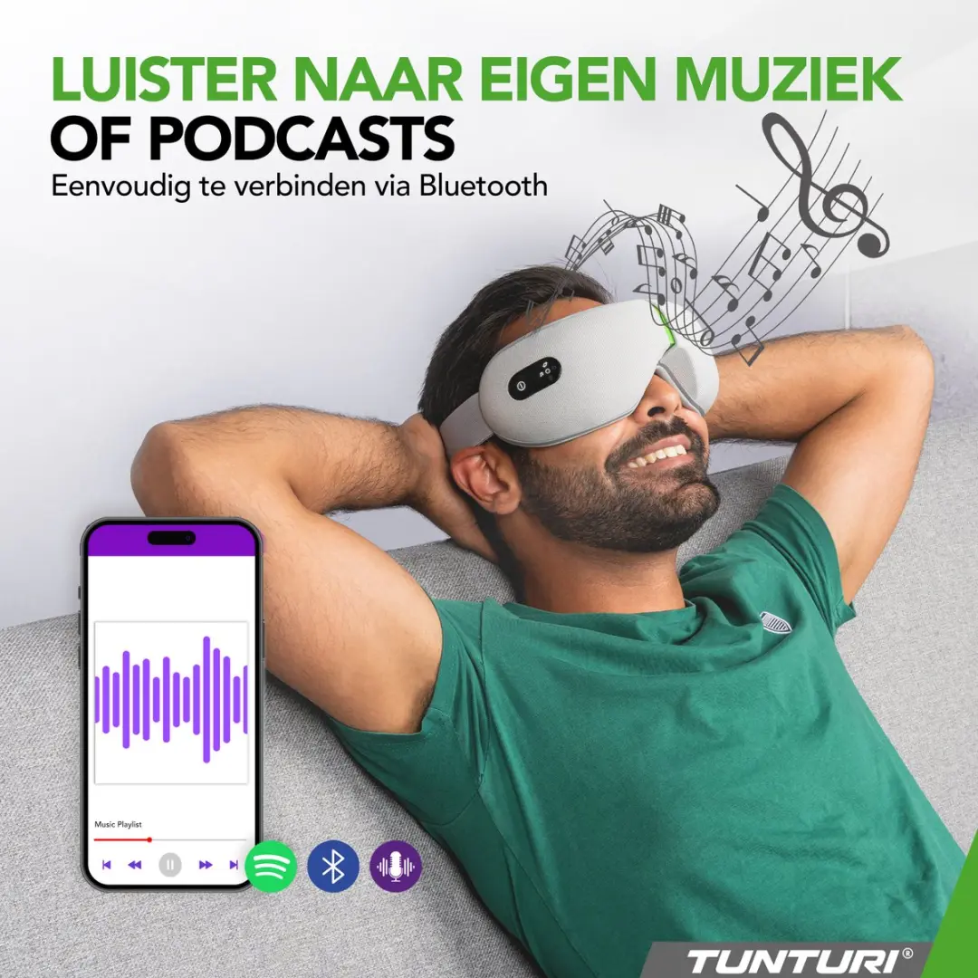 Tunturi EM50 Oogmassage Apparaat - Bluetooth - Opvouwbaar - Groen/Grijs