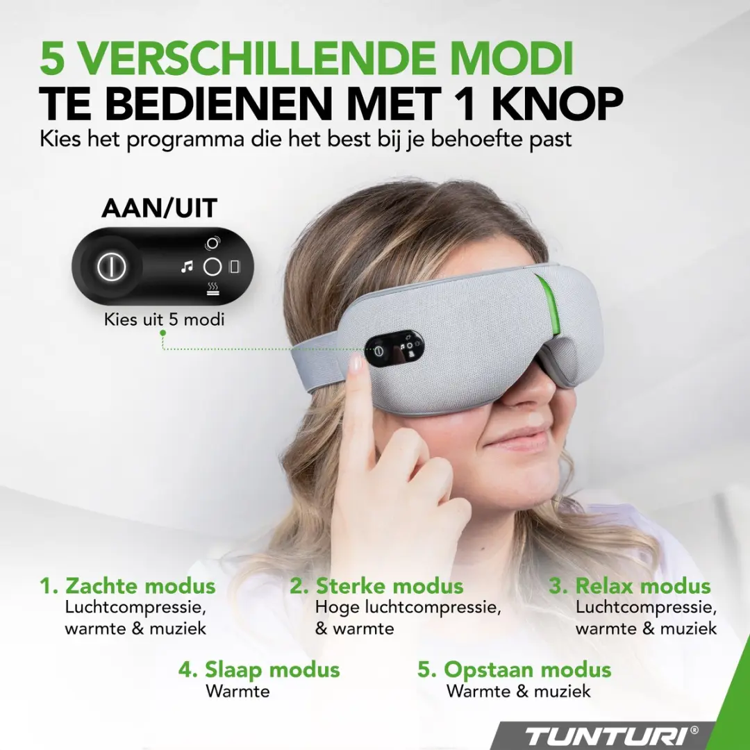 Tunturi EM50 Oogmassage Apparaat - Bluetooth - Opvouwbaar - Groen/Grijs