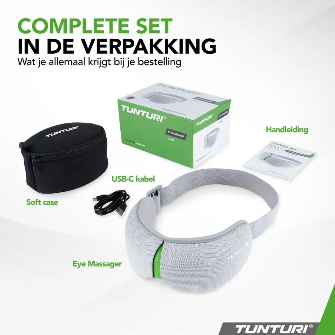 Tunturi EM50 Oogmassage Apparaat - Bluetooth - Opvouwbaar - Groen/Grijs