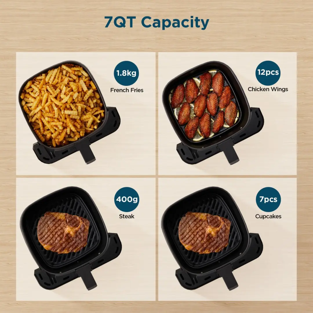 Midea MF-CY70K Airfryer 7L - 1600W - 8 Programma's - Zwart - afbeelding 6 van 6