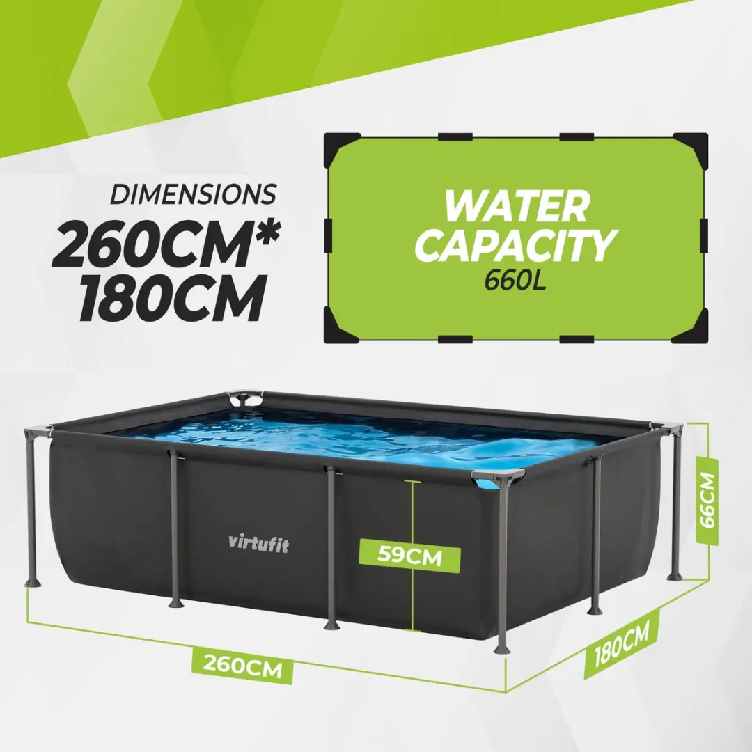 VirtuFit Rechthoekig Zwembad VF13076 Compleet Pakket - 2620L - Antraciet