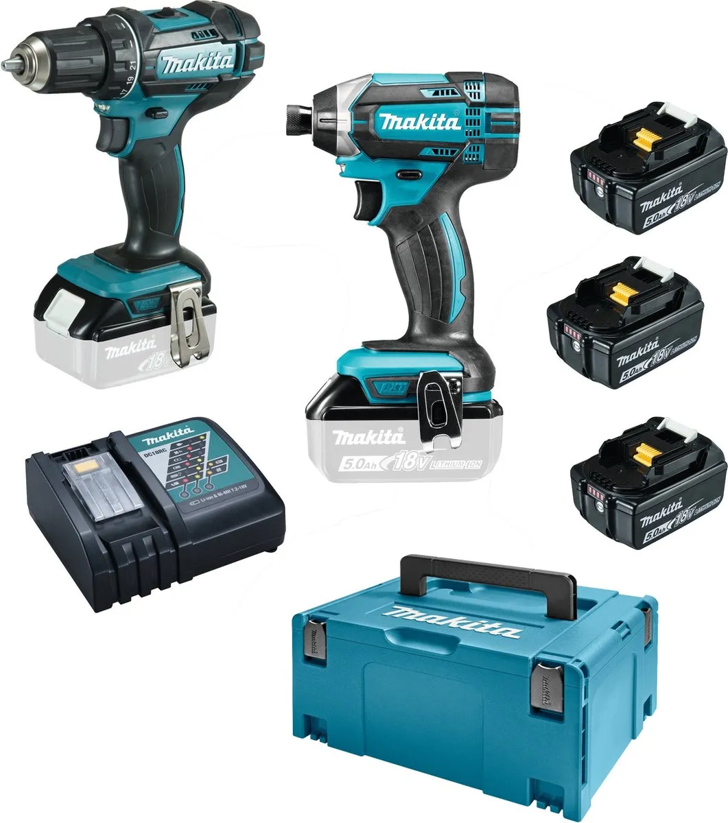 Makita DLX2127TJ1 Combiset - 18V Boor-/schroefmachine & slagschroevendraaier - 3x 5,0 Ah