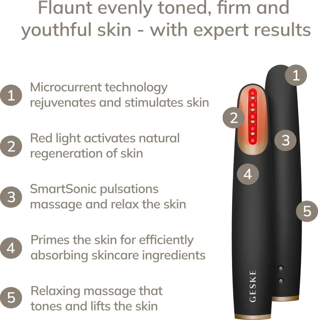 GESKE Skin Firming Wand GK000067GY01 - 7-in-1 Microcurrent Gezichtsversteviger - Rood LED Licht - Grijs