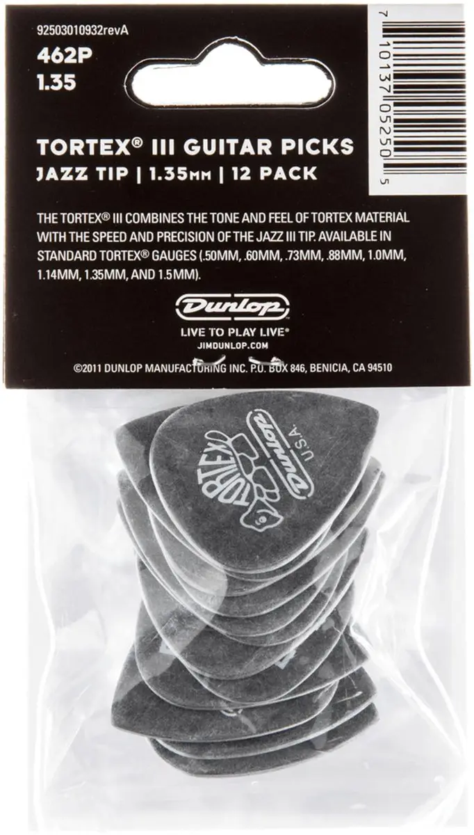 Dunlop Tortex III Plectrum 1.35mm - 12 Stuks - Zwart