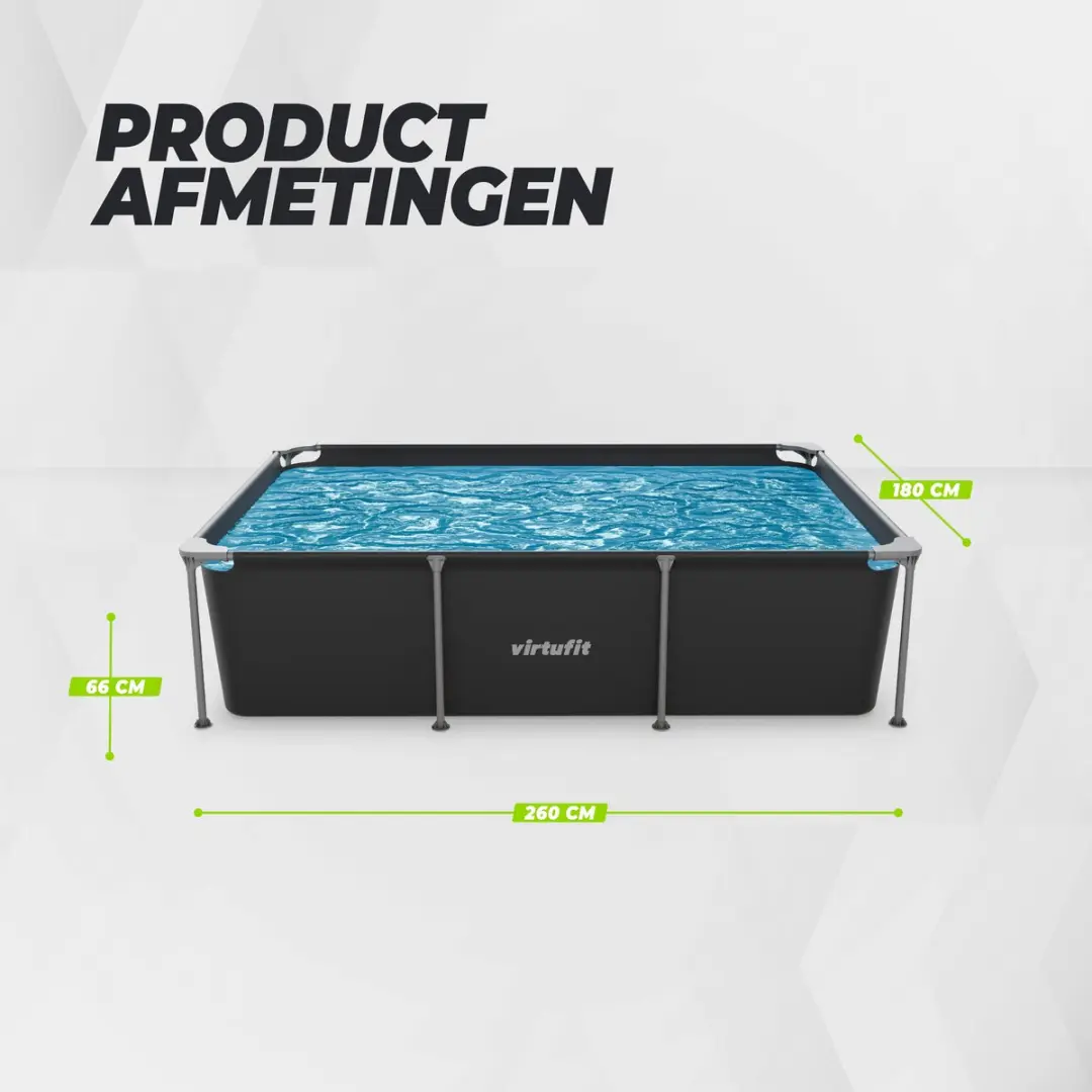VirtuFit Rechthoekig Zwembad VF13093 - 260x180x66cm - 2620L - Antraciet