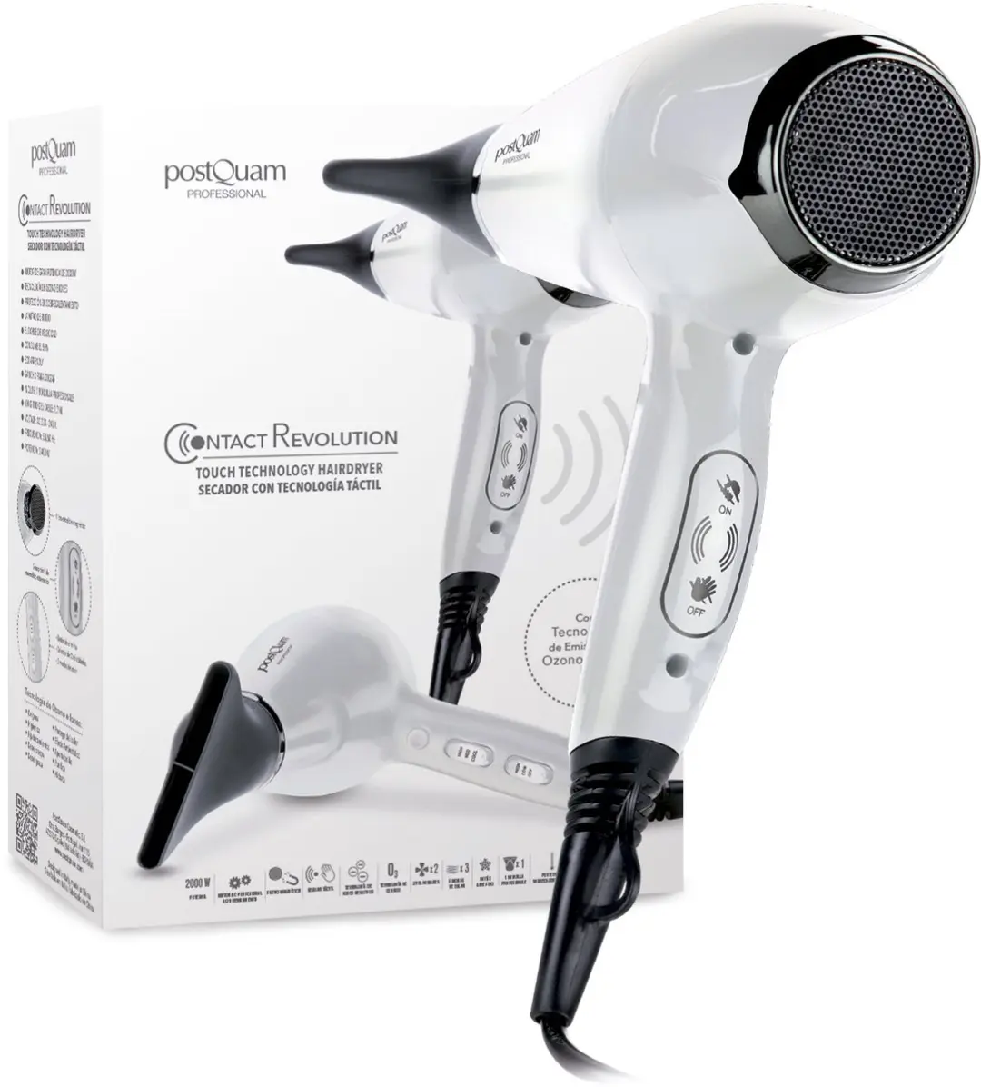 PostQuam PQPAE1013 Haardroger 2000W - Zwart/Wit