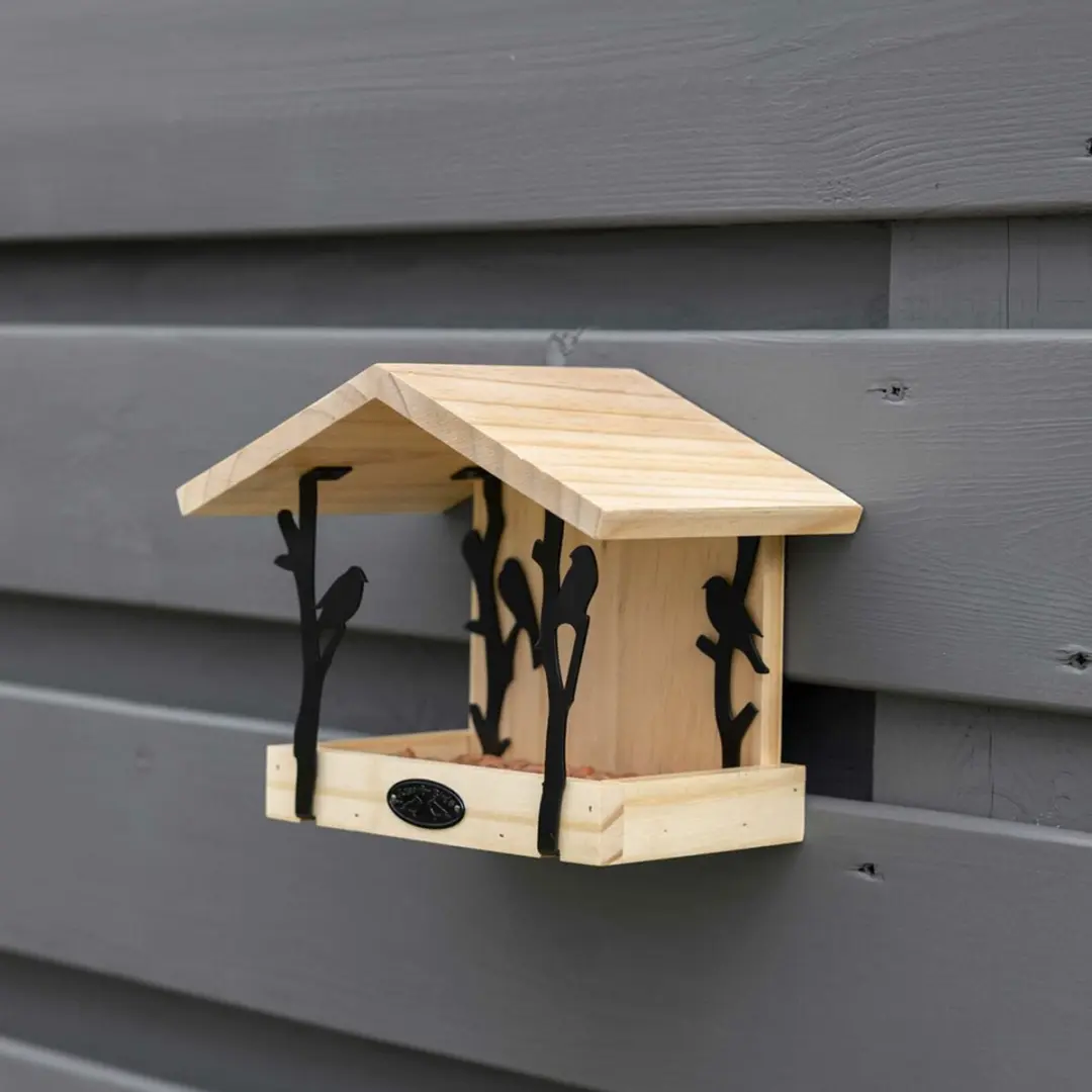Esschert Design Muurvoedertafel Tjiftjaf - Houtkleur/Zwart