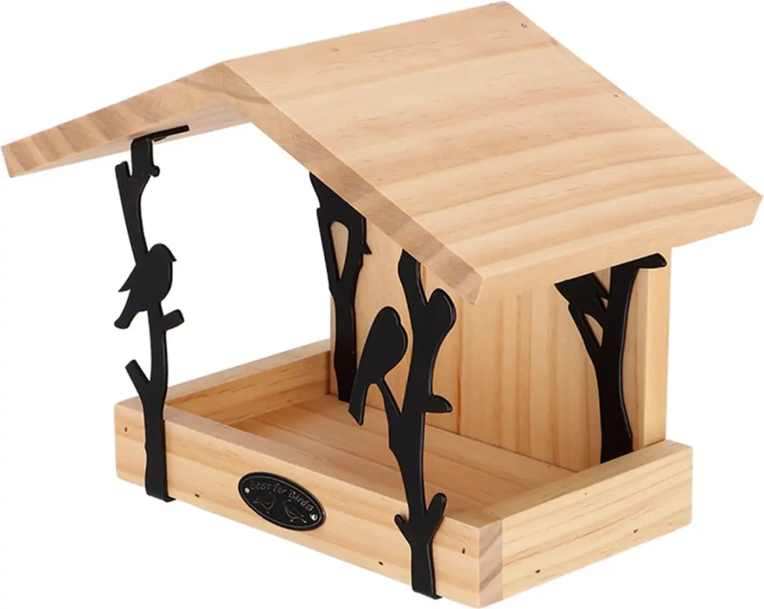 Esschert Design Muurvoedertafel Tjiftjaf - Houtkleur/Zwart