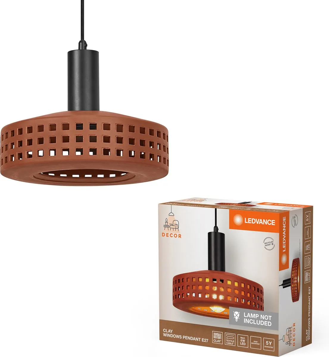 LEDVANCE Decor Clay Windows Hanglamp 1XE27 - Bruin