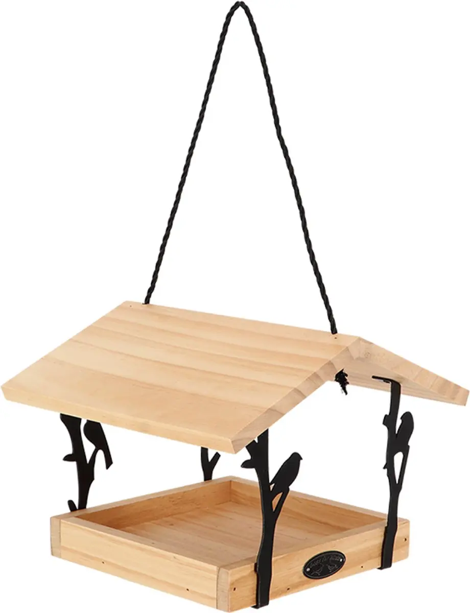 Esschert Design Hangende Voedertafel Tjiftjaf - Houtkleur/Zwart - afbeelding 6 van 6